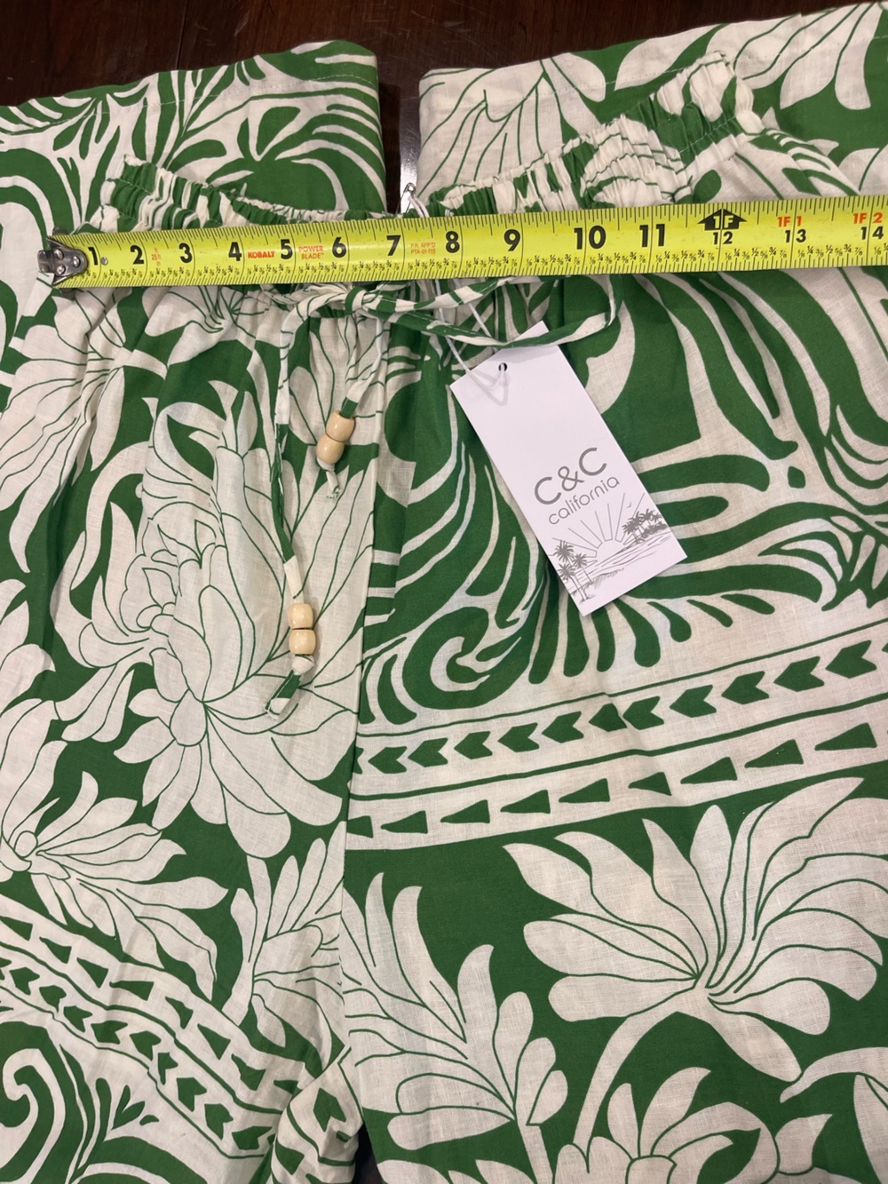 C&C California Green White Tropical Linen Blend Wide Leg Pants M Pull On NWT - Picture 13 of 14
